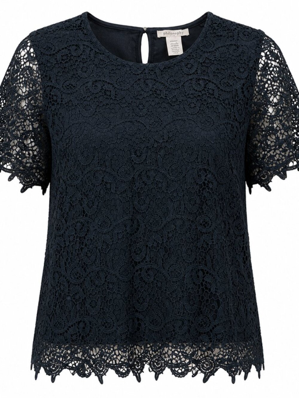 Philosophy Black Lace Top XXL Short Sleeve Floral Feminine Blouse
